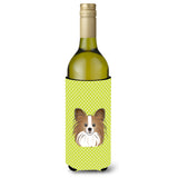 Checkerboard Lime Green Papillon Wine Bottle Beverage Insulator Hugger Bb1310Literk