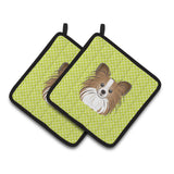 Caroline'S Treasures Checkerboard Lime Green Papillon Pair Of Pot Holders Bb1310Pthd, 7.5Hx7.5W, Multicolor