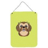 Caroline'S Treasures Checkerboard Lime Green Chocolate Brown Shih Tzu Wall Or Door Hanging Prints, 16 X 12