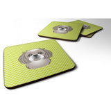Caroline'S Treasures Bb1312Fc Checkerboard Lime Green Gray Silver Shih Tzu Foam Coaster (Set Of 4), 3.5 H X 3.5 W, Mul