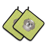 Caroline'S Treasures Checkerboard Lime Green Gray Silver Shih Tzu Pair Of Pot Holders Bb1312Pthd, 7.5Hx7.5W, Multicolor