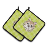 Caroline'S Treasures Checkerboard Lime Green Chihuahua Pair Of Pot Holders Bb1313Pthd, 7.5Hx7.5W, Multicolor