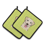 Caroline'S Treasures Checkerboard Lime Green Golden Retriever Pair Of Pot Holders Bb1314Pthd, 7.5Hx7.5W, Multicolor