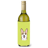 Checkerboard Lime Green Corgi Wine Bottle Beverage Insulator Hugger Bb1315Literk