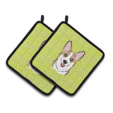 Caroline'S Treasures Checkerboard Lime Green Corgi Pair Of Pot Holders Bb1315Pthd, 7.5Hx7.5W, Multicolor