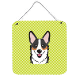 Caroline'S Treasures Bb1317Ds66 Checkerboard Lime Green Corgi Wall Or Door Hanging Prints, 6 X 6