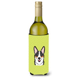 Checkerboard Lime Green Corgi Wine Bottle Beverage Insulator Hugger Bb1317Literk