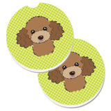 Caroline'S Treasures Checkerboard Lime Green Chocolate Brown Poodle Set Of 2 Cup Holder Car Coasters Bb1318Carc, 2.56, Multico