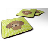 Caroline'S Treasures Bb1318Fc Checkerboard Lime Green Chocolate Brown Poodle Foam Coaster (Set Of 4), 3.5 H X 3.5 W, M