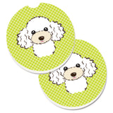 Caroline'S Treasures Checkerboard Lime Green White Poodle Set Of 2 Cup Holder Car Coasters Bb1319Carc, 2.56, Multicolor