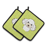 Caroline'S Treasures Checkerboard Lime Green White Poodle Pair Of Pot Holders Bb1319Pthd, 7.5Hx7.5W, Multicolor