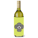 Checkerboard Lime Green Silver Gray Poodle Wine Bottle Beverage Insulator Hugger