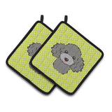 Caroline'S Treasures Checkerboard Lime Green Silver Gray Poodle Pair Of Pot Holders Bb1321Pthd, 7.5Hx7.5W, Multicolor