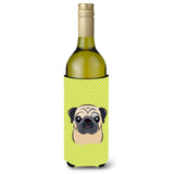 Checkerboard Lime Green Fawn Pug Wine Bottle Beverage Insulator Hugger Bb1324Literk
