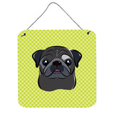Caroline'S Treasures Checkerboard Lime Green Black Pug Wall Or Door Hanging Prints, 6 X 6
