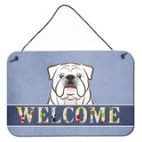 Caroline'S Treasures Bb1406Ds812 White English Bulldog Welcome Wall Or Door Hanging Prints, 8 X 12, Multicolor
