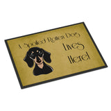 Caroline'S Treasures Bb1463Jmat Smooth Black And Tan Dachshund Spoiled Dog Lives Here Indoor Or Outdoor Mat, 24 X 36, Mult