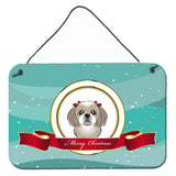 Caroline'S Treasures Gray Silver Shih Tzu Merry Christmas Wall Or Door Hanging Prints Bb1560Ds812, 8Hx12W, Multicolor