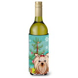 Caroline'S Treasures Christmas Tree And Yorkie Yorkshire Terrier Wine Bottle Koozie Hugger, 750 Ml, Multicolor