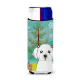 Caroline'S Treasures Christmas Tree And Maltese Michelob Ultra Koozies For Slim Cans, Multicolor