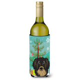 Caroline'S Treasures Christmas Tree And Longhair Black And Tan Dachshund Wine Bottle Koozie Hugger, 750 Ml, Multicolor