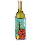 Caroline'S Treasures Christmas Tree And Longhair Red Dachshund Wine Bottle Koozie Hugger, 750 Ml, Multicolor