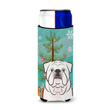 Caroline'S Treasures Christmas Tree And White English Bulldog Michelob Ultra Koozies For Slim Cans, Multicolor
