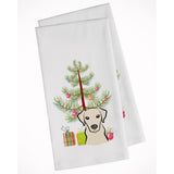 Christmas Tree And Yellow Labrador White Kitchen Towel Set Of 2