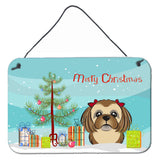 Caroline'S Treasures Christmas Tree And Chocolate Brown Shih Tzu Wall Or Door Hanging Prints Bb1621Ds812, 8Hx12W