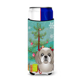 Caroline'S Treasures Christmas Tree And Gray Silver Shih Tzu Michelob Ultra Koozies For Slim Cans, Multicolor