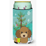 Caroline'S Treasures Christmas Tree And Chocolate Brown Poodle Tall Boy Koozie Hugger, Multicolor