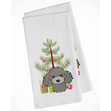 Christmas Tree And Silver Gray Poodle White Kitchen Towel Set Of 2