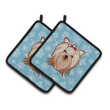 Caroline'S Treasures Snowflake Yorkie Yorkishire Terrier Pair Of Pot Holders Bb1638Pthd, 7.5Hx7.5W, Multicolor