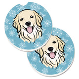 Caroline'S Treasures Snowflake Golden Retriever Set Of 2 Cup Holder Car Coasters Bb1639Carc, 2.56, Multicolor