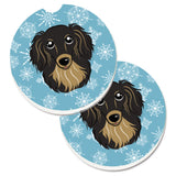 Caroline'S Treasures Snowflake Longhair Black & Tan Dachshund Set Of 2 Cup Holder Car Coasters Bb1647Carc, 2.56, Multicolor
