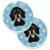 Caroline'S Treasures Snowflake Smooth Black & Tan Dachshund Set Of 2 Cup Holder Car Coasters Bb1649Carc, 2.56, Multicolor