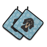 Caroline'S Treasures Snowflake Smooth Black & Tan Dachshund Pair Of Pot Holders Bb1649Pthd, 7.5Hx7.5W, Multicolor