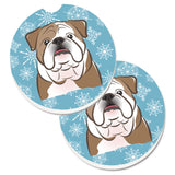 Caroline'S Treasures Snowflake English Bulldog Set Of 2 Cup Holder Car Coasters Bb1653Carc, 2.56, Multicolor