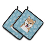 Caroline'S Treasures Snowflake Shiba Inu Pair Of Pot Holders Bb1659Pthd, 7.5Hx7.5W, Multicolor