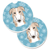 Caroline'S Treasures Snowflake Borzoi Set Of 2 Cup Holder Car Coasters Bb1662Carc, 2.56, Multicolor