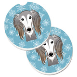 Caroline'S Treasures Snowflake Saluki Set Of 2 Cup Holder Car Coasters Bb1663Carc, 2.56, Multicolor