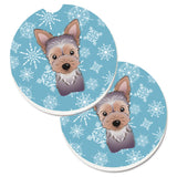 Caroline'S Treasures Snowflake Yorkie Puppy Set Of 2 Cup Holder Car Coasters Bb1666Carc, 2.56, Multicolor