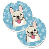 Caroline'S Treasures Snowflake French Bulldog Set Of 2 Cup Holder Car Coasters Bb1672Carc, 2.56, Multicolor
