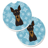 Caroline'S Treasures Snowflake Min Pin Set Of 2 Cup Holder Car Coasters Bb1674Carc, 2.56, Multicolor