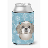 Caroline'S Treasures Snowflake Gray Silver Shih Tzu Can/Bottle Hugger, Multicolor