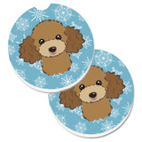 Caroline'S Treasures Snowflake Chocolate Brown Poodle Set Of 2 Cup Holder Car Coasters Bb1690Carc, 2.56, Multicolor