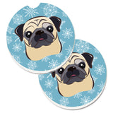 Caroline'S Treasures Snowflake Fawn Pug Set Of 2 Cup Holder Car Coasters Bb1696Carc, 2.56, Multicolor