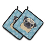 Caroline'S Treasures Snowflake Fawn Pug Pair Of Pot Holders Bb1696Pthd, 7.5Hx7.5W, Multicolor