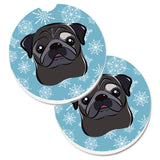 Caroline'S Treasures Snowflake Black Pug Set Of 2 Cup Holder Car Coasters Bb1697Carc, 2.56, Multicolor