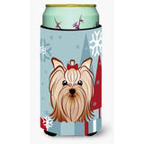 Caroline'S Treasures Winter Holiday Yorkie Yorkshire Terrier Tall Boy Koozie Hugger, Multicolor